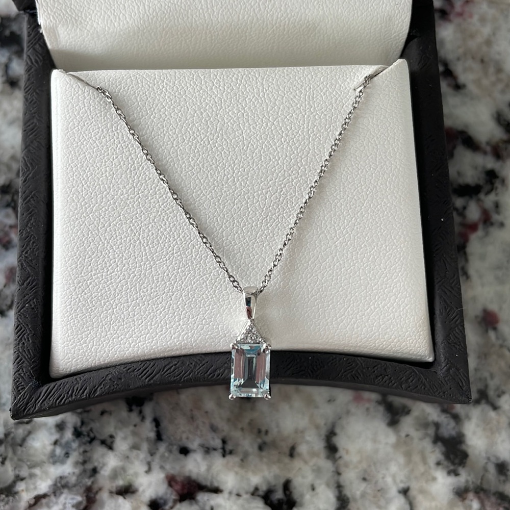 Genuine Emerald-Cut Aquamarine and Created White Sapphire in Sterling Silver